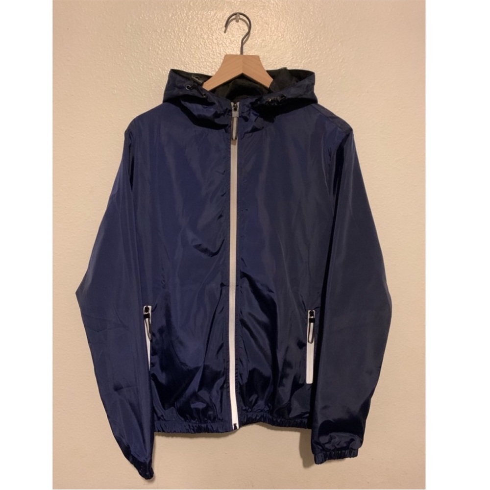 MENS NAVY BLUE REFLECTIVE WINDBREAKER JACKET - Picture 6 of 7